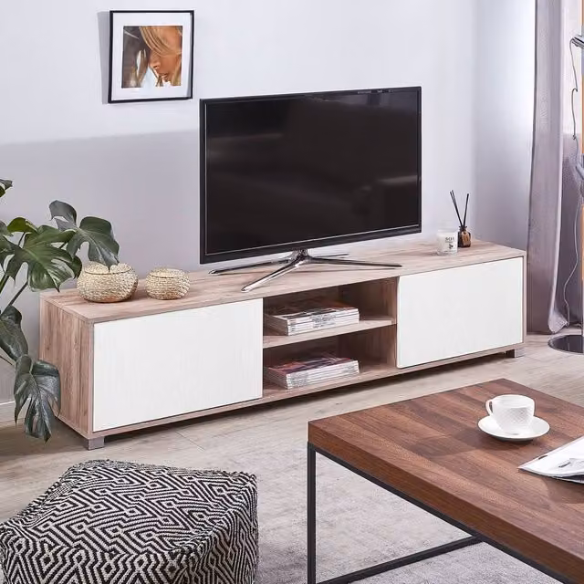 Wyld and Coco Modern TV Stand in Brown and White