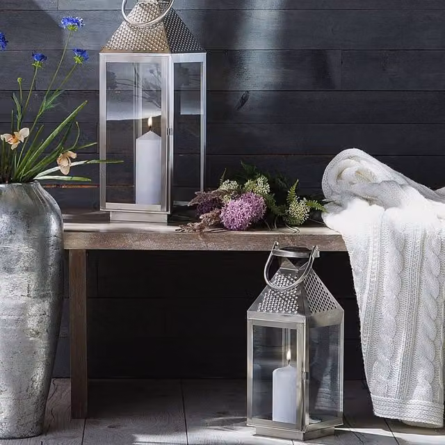 Wyld and Coco Lumenique Silver Stainless Steel Pillar Candle Holder Lantern, Height: 55 cm – 1