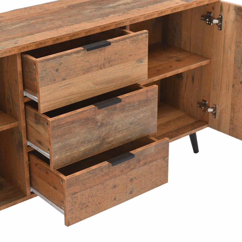 Merax Vintage Brown Sideboard with 3 Drawers and Adjustable Shelves – 7