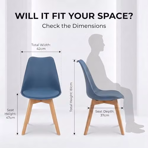 Bravich Rocco Tulip Dining Chair with Synthetic Leather Cushion in Navy Blue and Beech Wood Legs – 3