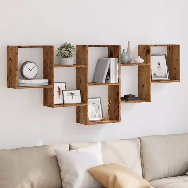 Berkfield Home Old Wood Wall Shelf in Brown, Engineered Wood, W: 159 cm, D: 18 cm, H: 66 cm