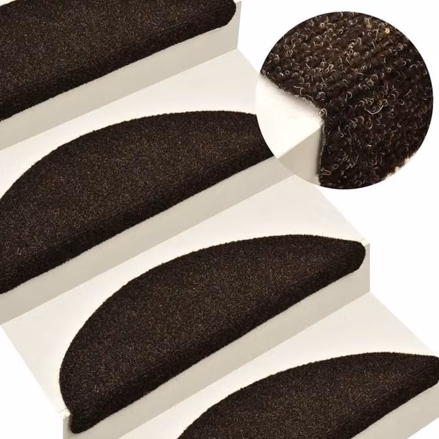 Berkfield Home Self-adhesive Needle Punch Stair Mats, 10 Pieces, Dark Brown, W: 65 cm, D: 21 cm, H: 4 cm