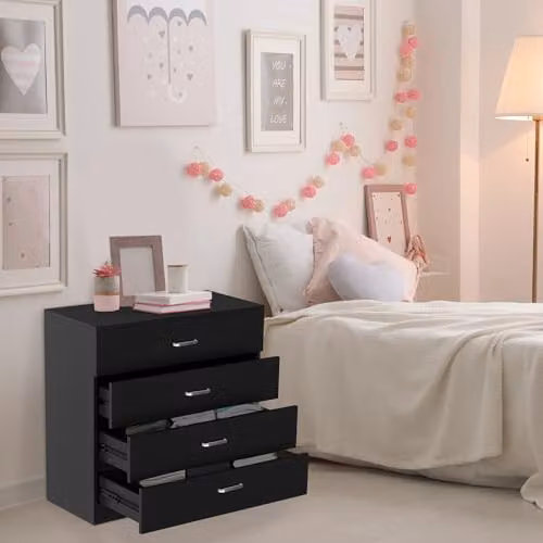 Alivio 4 Drawer Bedside Cabinet and Nightstand in Black – 2
