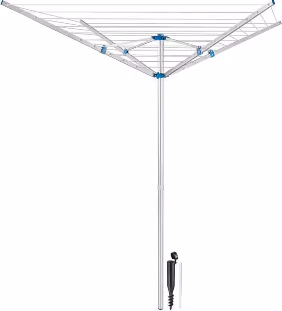tectake Height Adjustable Rotary Aluminium Clothes Drying Rack in Grey, W: 150 cm, H: 196 cm