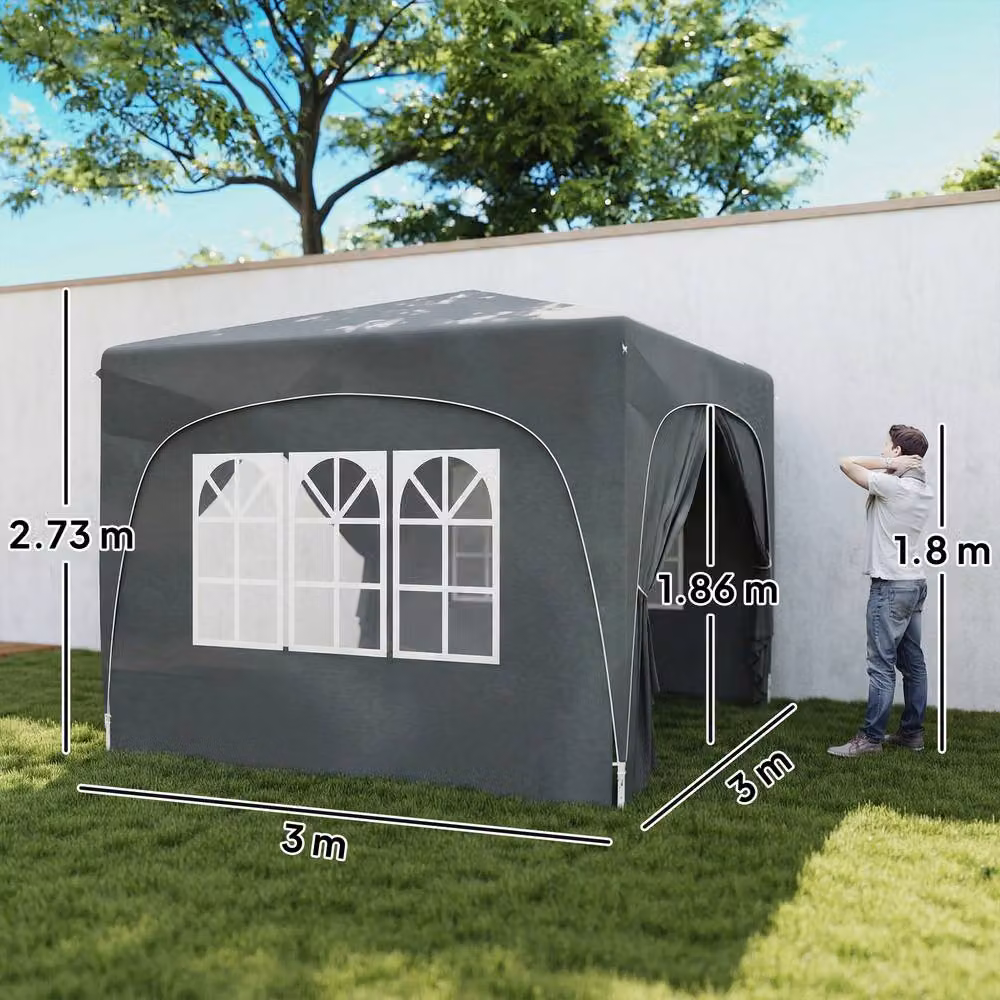 OUTSUNNY UPF50+ Pop Up Gazebo with Sides and Carry Bag, Dark Grey, W/D/H: 300 x 300 x 275 cm – 3
