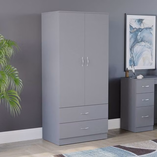 HD Designs Riano Modern 2 Door 2 Drawer Wardrobe in Grey – 1