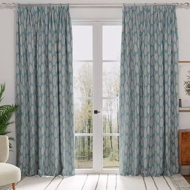 Terrys Quill Made to Measure Blackout Fabric Panel in Petrol Blue Floral Design