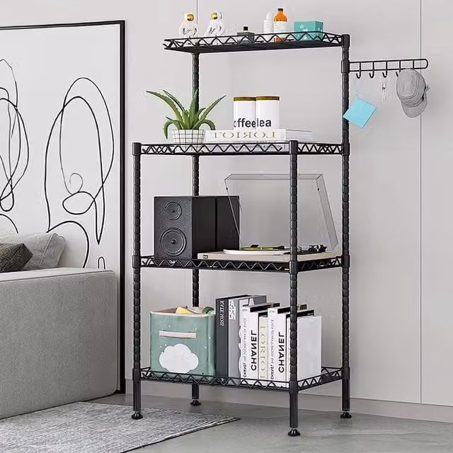 EONLION 4 Tier Metal Storage Rack Shelving Unit in Black, W: 100 cm, H: 122 cm