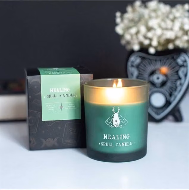 KDMD Healing Eucalyptus and Mint Scented Candle in a Green Glass Votive Container