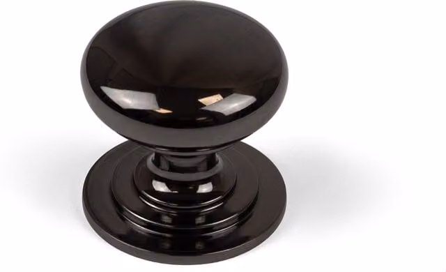 Classic Stepped Rose Round Knob in Polished Black Nickel Zinc Alloy, Diameter: 42 mm