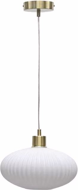 First Choice Lighting Oval Glass Pendant Ceiling Light in White and Satin Brass