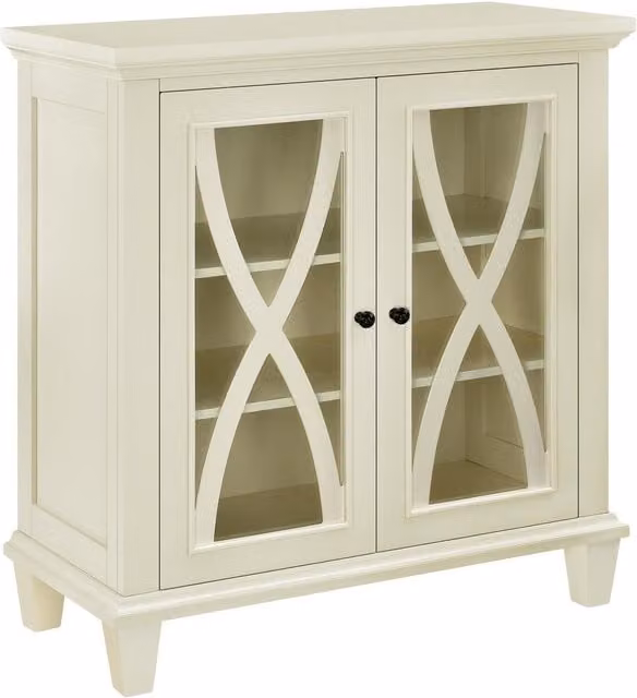 Ellington Classic White Lacquered Accent Cabinet with Glass Doors and Internal Shelves