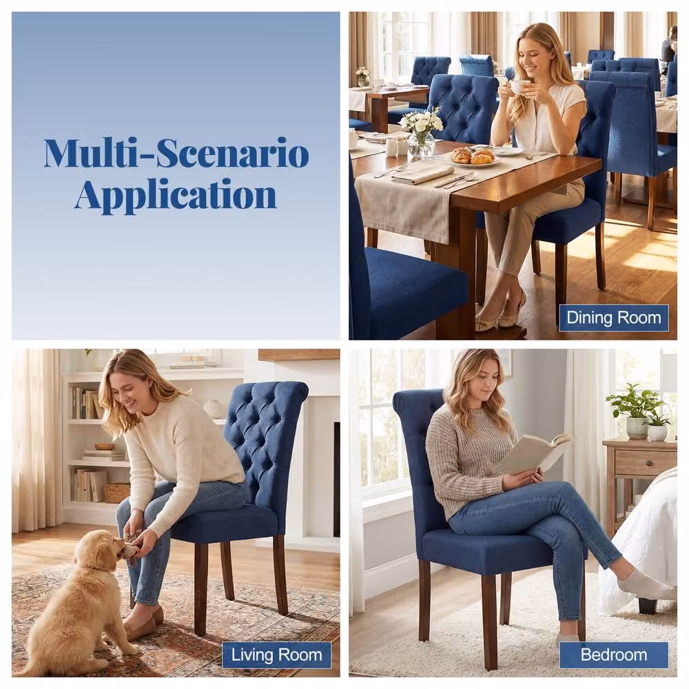 Costway Set of 2 Blue Upholstered Button Tufted Dining Chairs with Padded Fabric Seats – 10