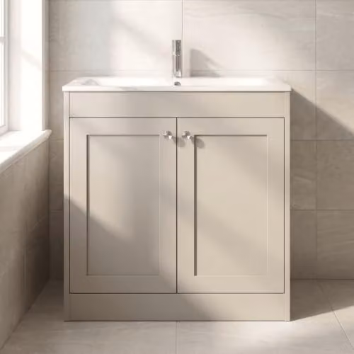 Balterley Floor Standing Vanity Unit with Rectangular Basin and Soft Close 2 Doors in Pebble Grey, W/D/H: 80 x 45.3 x 80 cm – 2