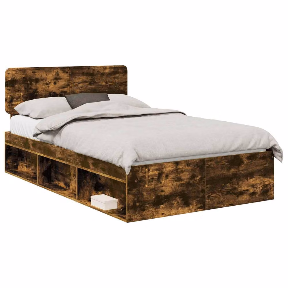 Berkfield Home Bed Frame in Smoked Oak and Brown Solid Pine Wood, W: 135 cm, L: 190 cm – 2