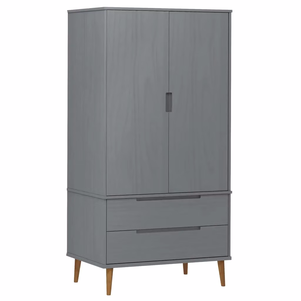 Berkfield Home MOLDE Grey Solid Wood Pine Wardrobe with Integrated Drawers W/D/H: 90 x 55 x 175 cm – 2