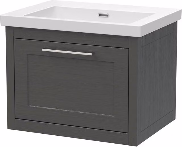 Balterley Blithbury 1 Drawer Vanity Basin Unit in Dark Grey Woodgrain, W: 60 cm, D: 45 cm, H: 60 cm