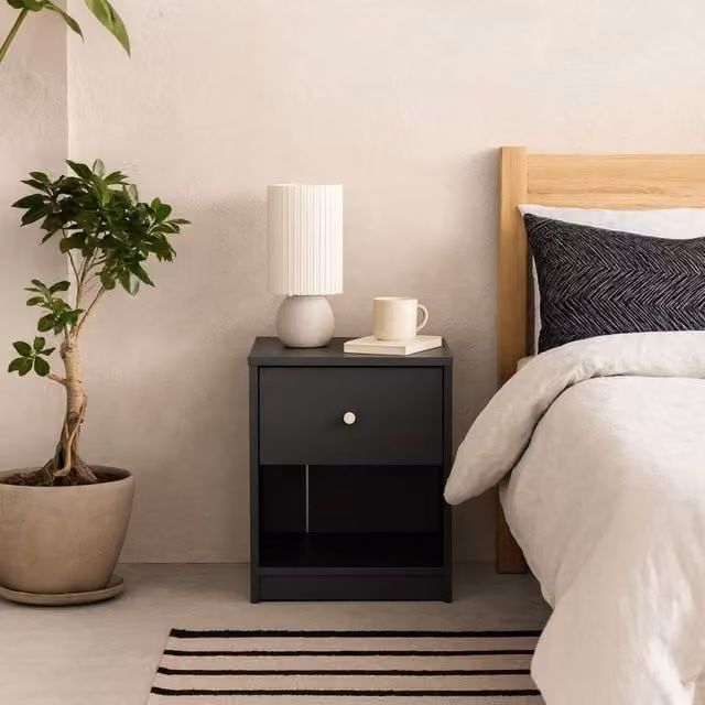 Wyld Haus Kaohsiung Dark Grey Bedside Table with 1 Drawer