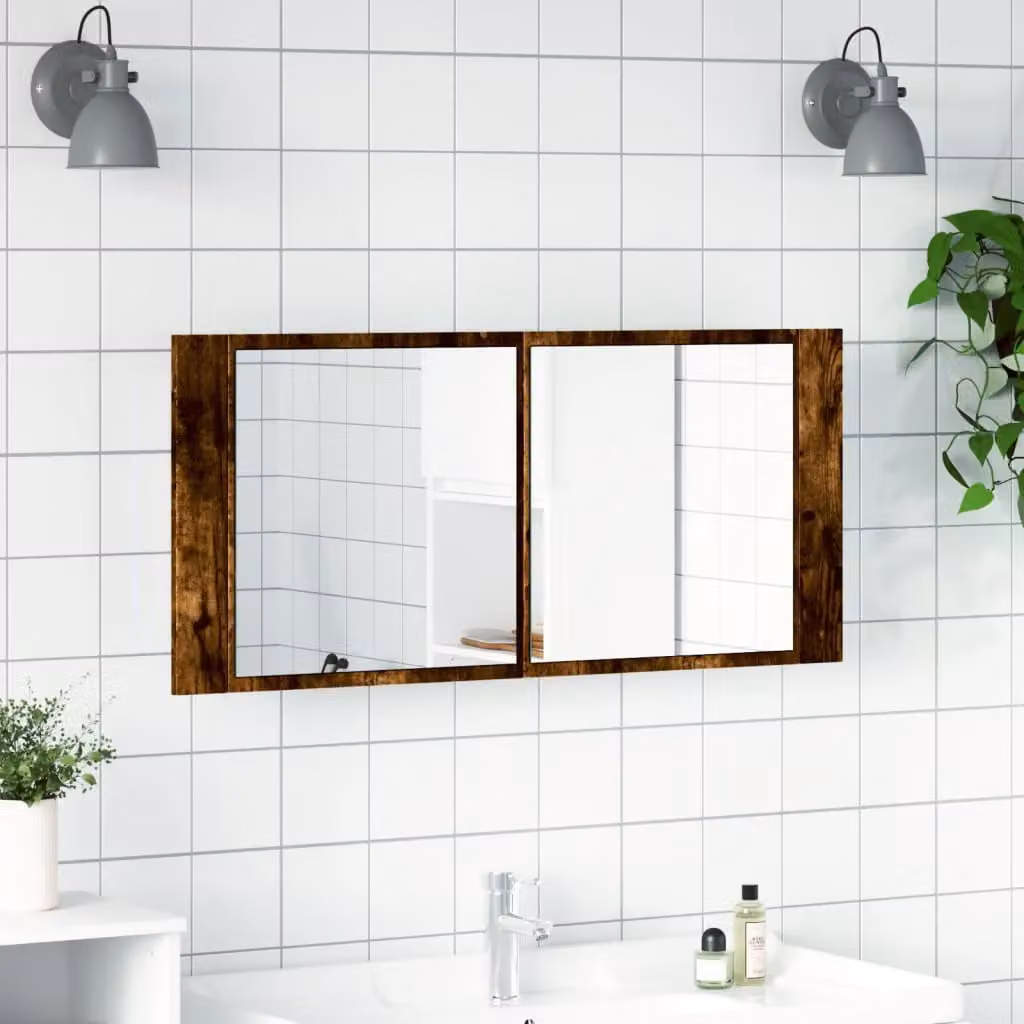 Berkfield Home LED Bathroom Mirror Cabinet in Smoked Oak Brown, W/D/H: 100 x 12 x 45 cm – 2