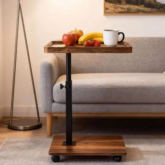 FORGEVIO Adjustable Height C Shaped Side Table in Brown – 1
