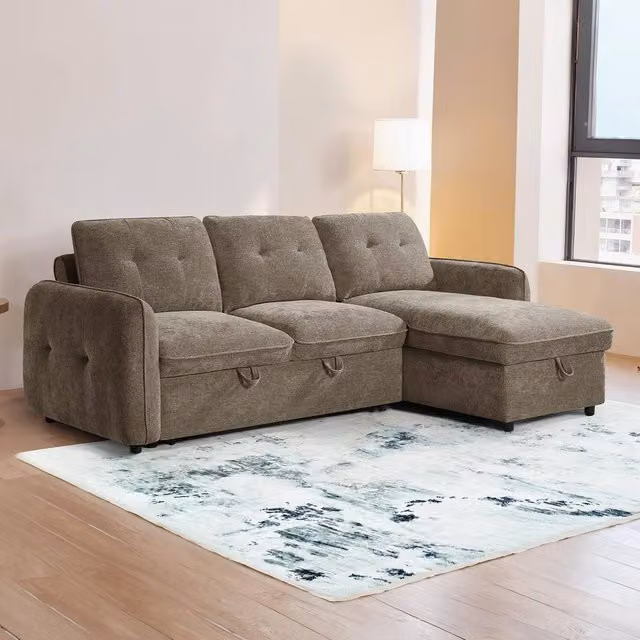 Furnishings For Less UK Seattle L Shaped 4 Seater Fabric Corner Sofa Bed in Brown, W: 236 cm, D: 89 cm, H: 97 cm