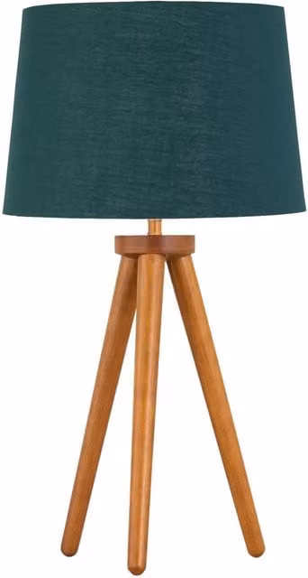 First Choice Lighting Voyage Dark Oak Table Lamp with Green and Gold Fabric Shade