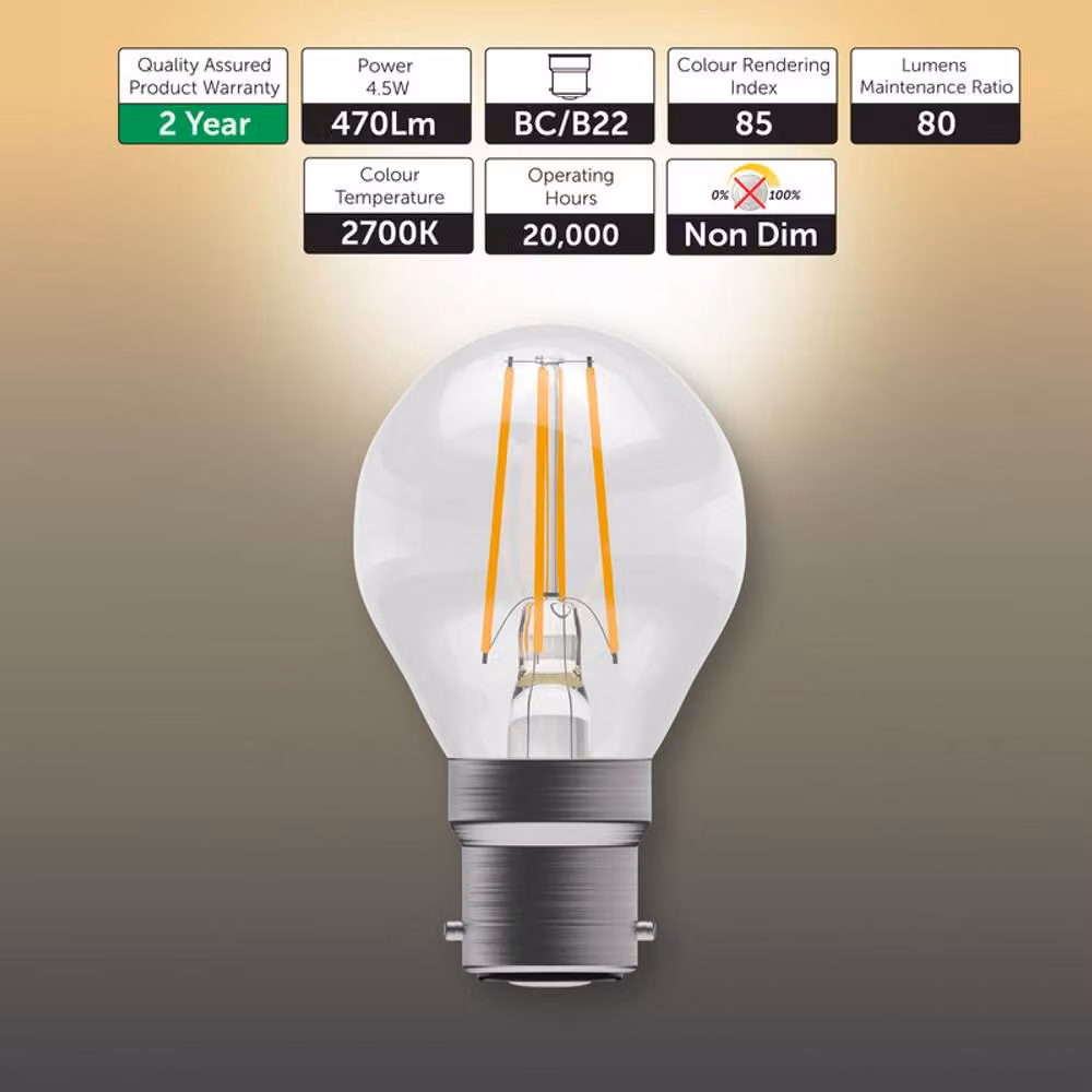 BELL Lighting B22 LED Filament Drop Bulb, Warm White, 4.5W, Pack of 6 – 2