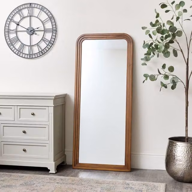 Melody Maison Rustic Dark Brown Wood Arched Wall Mirror W: 60 cm, H: 140 cm