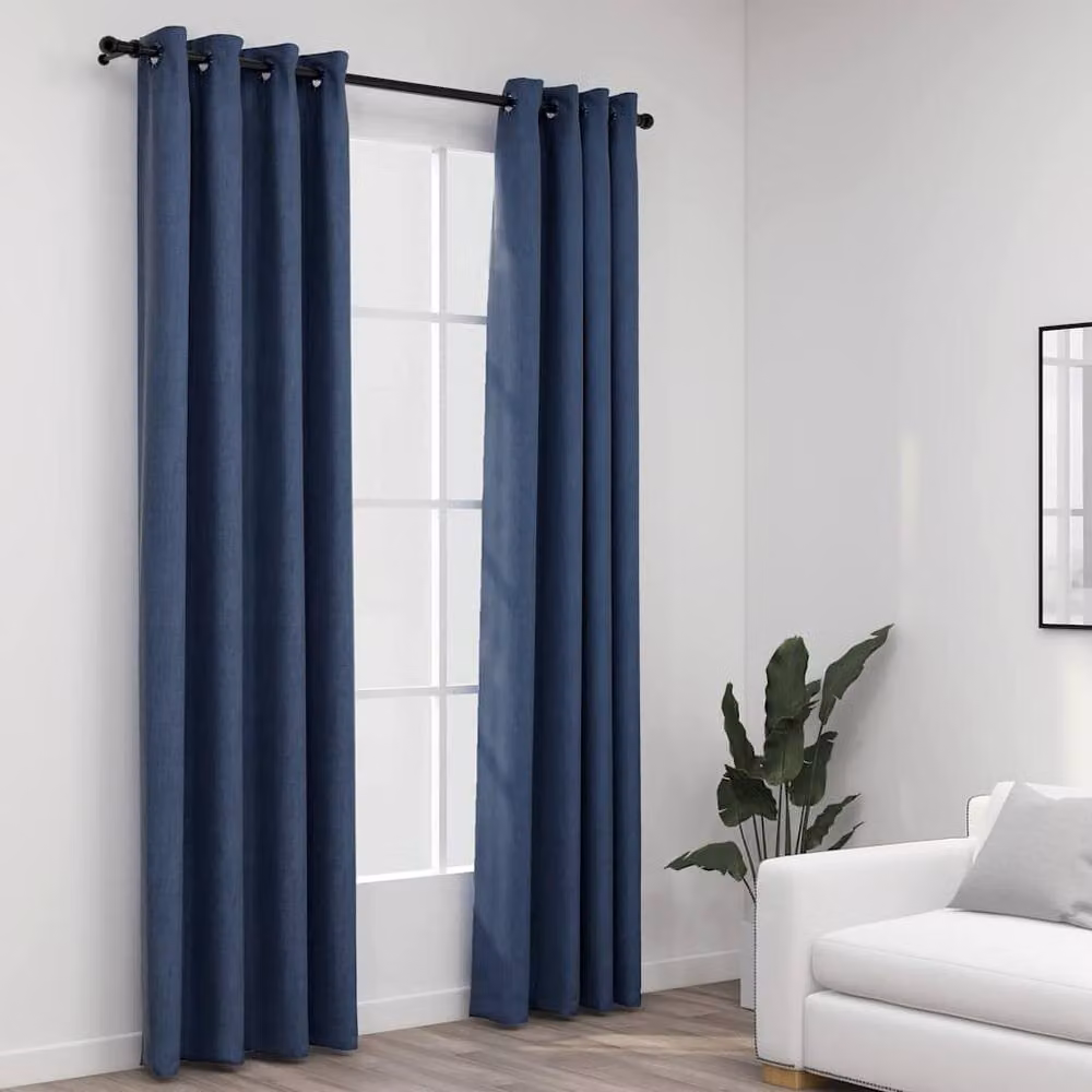 Berkfield Home Linen-Look Blue Blackout Curtains with Eyelets, 2 Pack, W: 140 cm, H: 225 cm – 2
