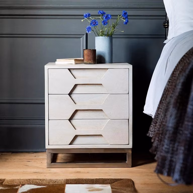 Atkin & Thyme Hex Bedside Drawers in White and Silver Mango Wood