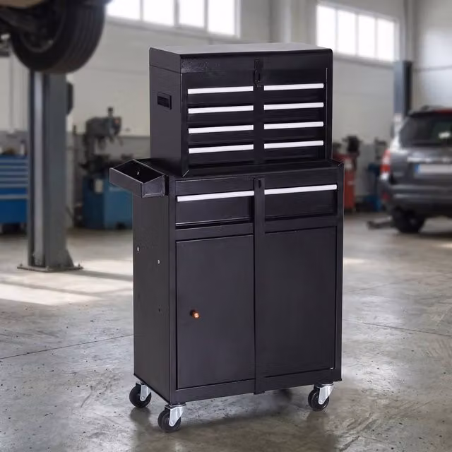 STILVORA Metal Tool Cabinet with Lockable Drawers and Wheels, Black – 1
