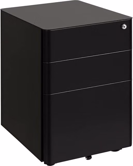 Rolipo Lockable 3-Drawer Steel Mobile Filing Cabinet for A4, Letter and Legal Documents in Black
