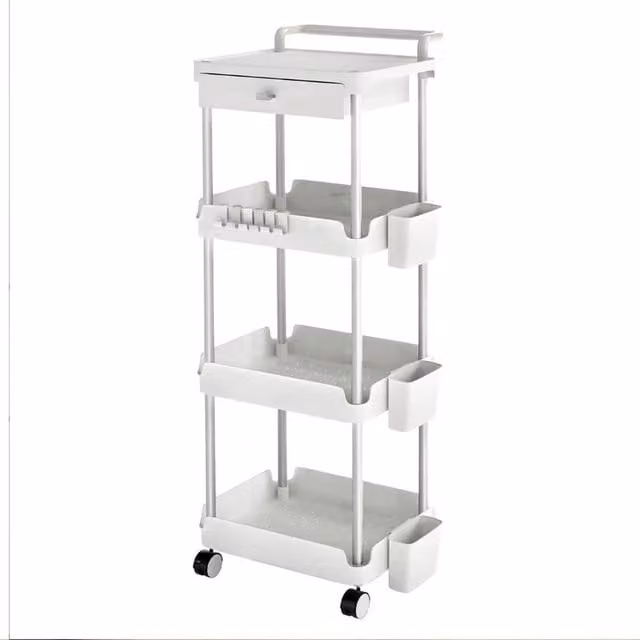 KORVIXA 4 Tier Storage Trolley Cart on Wheels in White