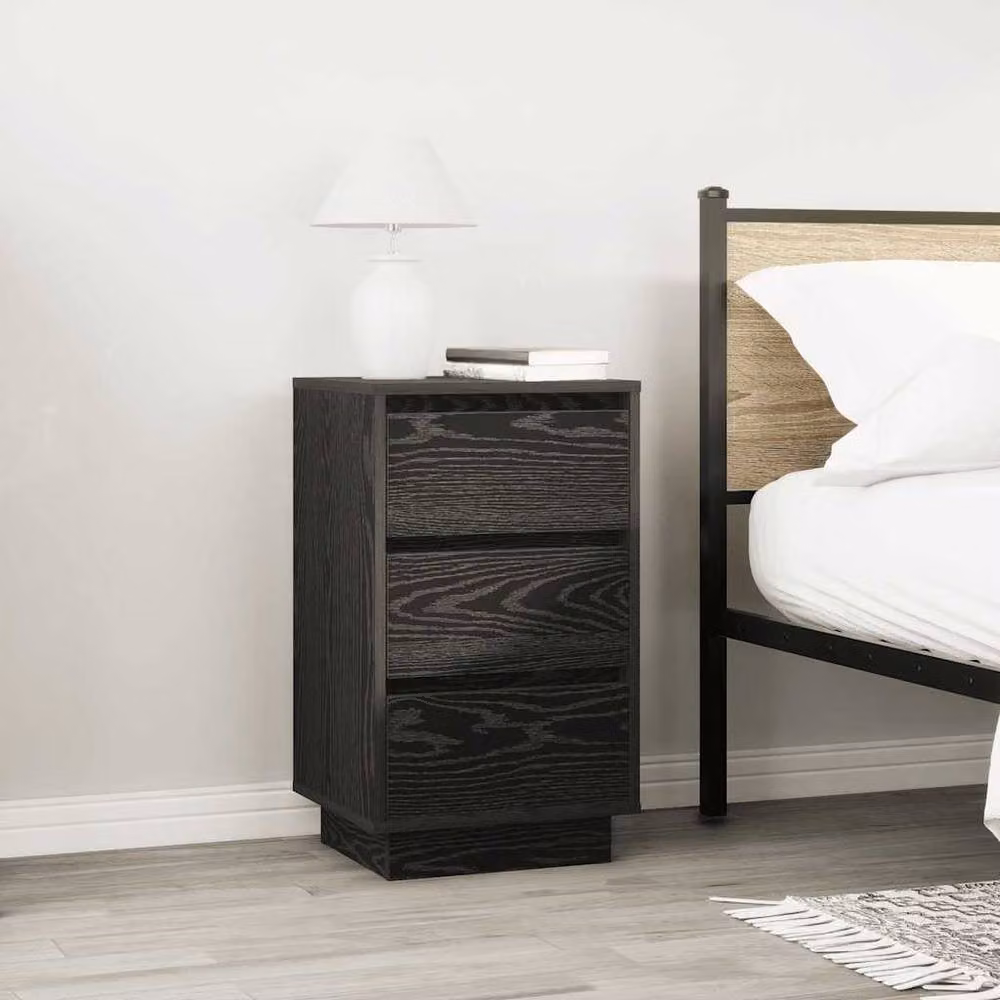 Berkfield Home Durable Bedside Cabinet with Integrated LED Lights, Black, W/D/H: 38 x 34 x 65 cm – 4