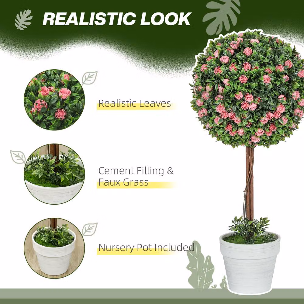 STILVORA Set of 2 Pink Artificial Rose Topiary Plants in Round Pots, Height: 60 cm – 6