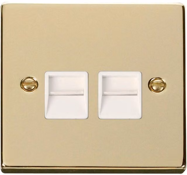 SE HOME Polished Brass Secondary Telephone Twin Socket with White Flush Plate