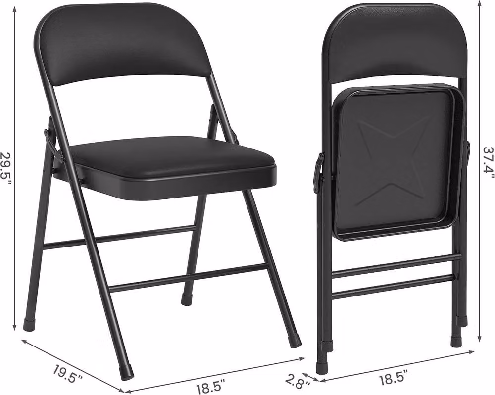 London Boutique Set of 4 Black Synthetic Leather Folding Chairs with Padded Cushions – 3