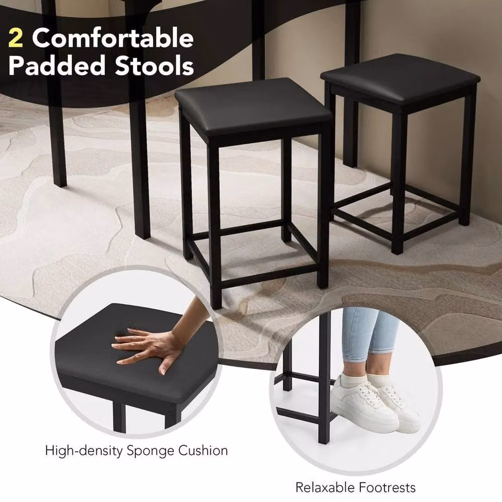 KORVIXA 3-Piece Modern Rectangular Bar Table and Chairs Set in White, Brown or Black, W: 100 cm – 4