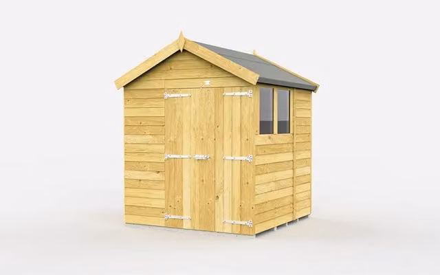 Buttercup Farm Brown Apex Wooden Garden Shed with Double Doors and Windows, L214 x W187 x H217 cm – 1