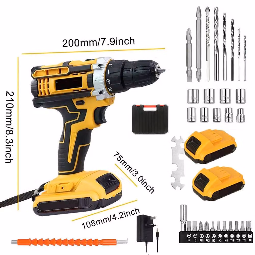 Havendro Cordless Combi Drill and Electric Screwdriver Power Tool Set with 2 Rechargeable Batteries, Yellow – 2