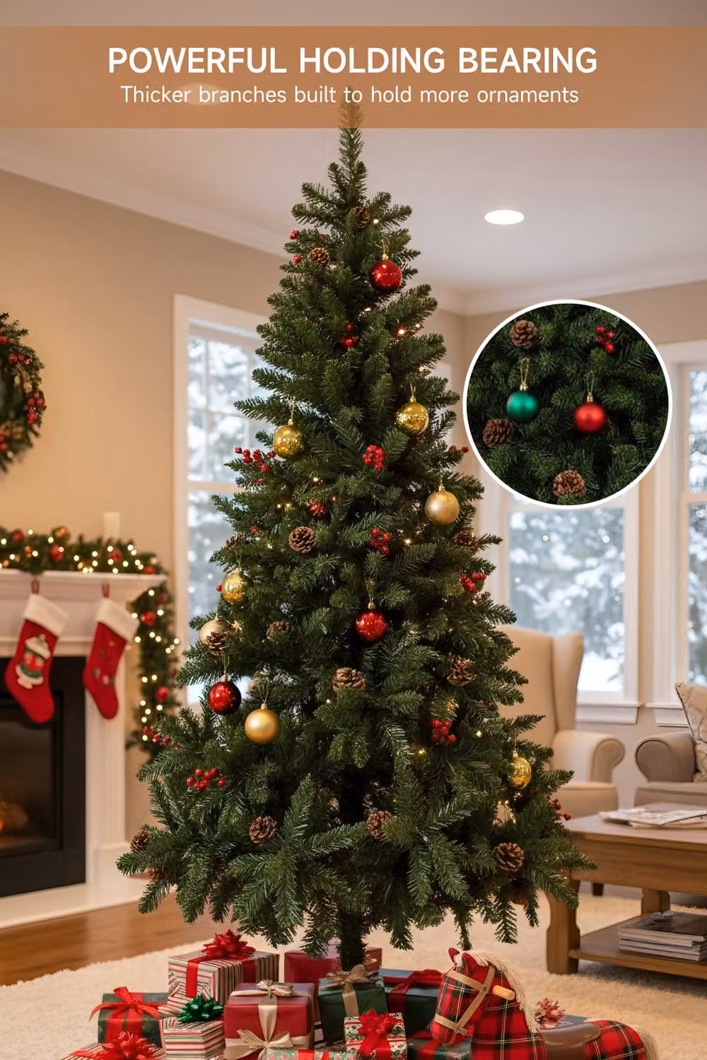 Garden Sanctuary 1.8m Artificial Christmas Tree in Green with Foldable Metal Stand – 3