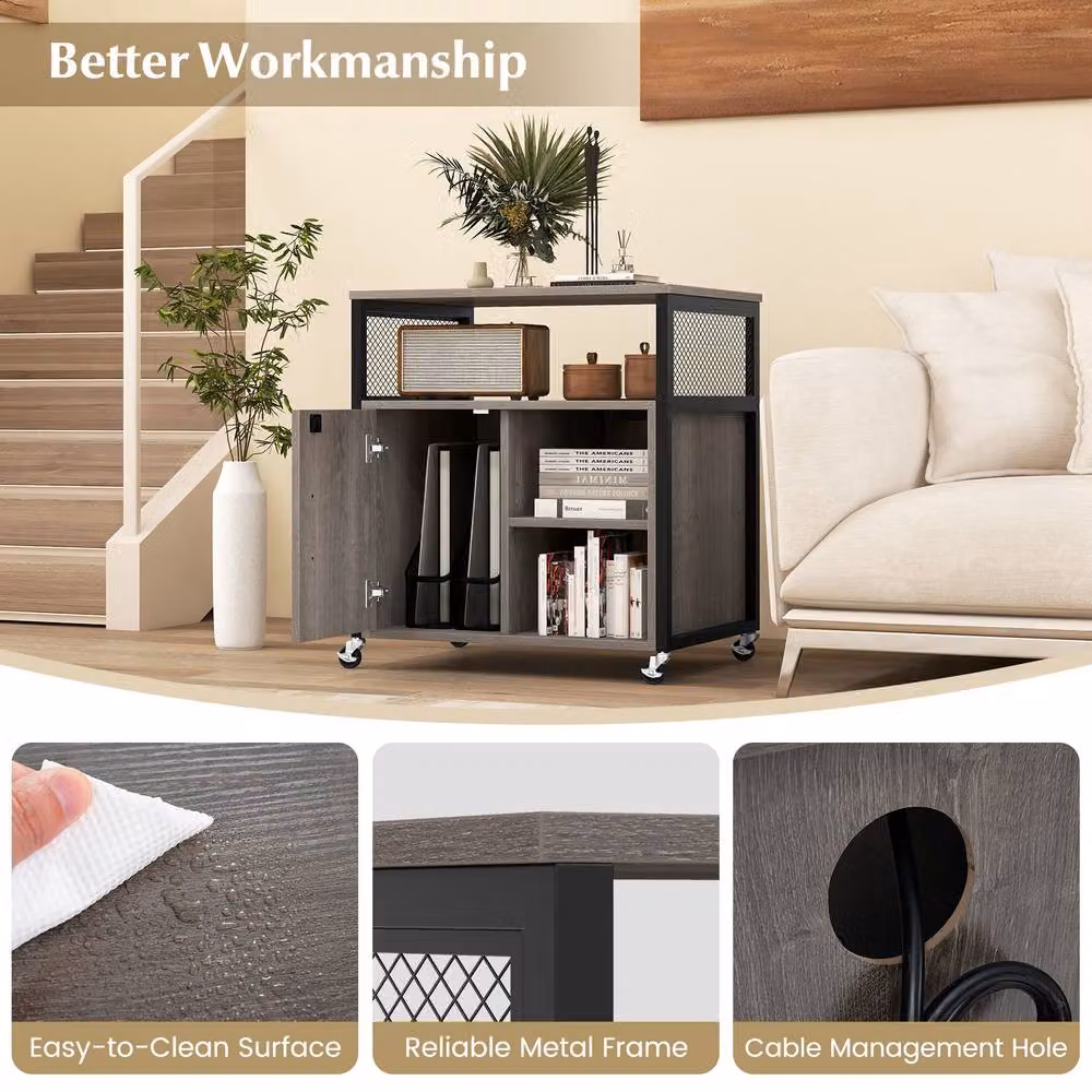 Gymax Metal File Cabinet with Castors and Lock in Grey – 7