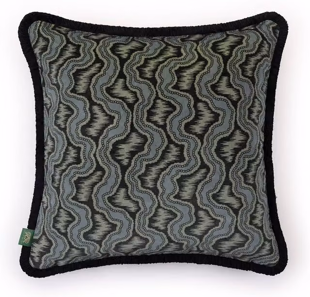 House of Hackney XYLEM Velvet Medium Fringed Cushion in Blue, W/D/H: 45 x 45 x 45 cm