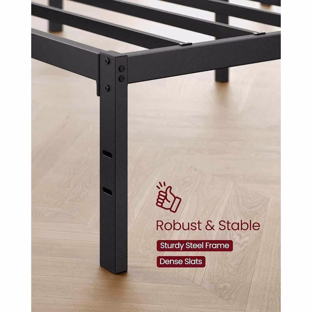 The Bazaarist Modern Metal Double Platform Bed Frame in Black, W/D/H: 140 x 200 cm – 4