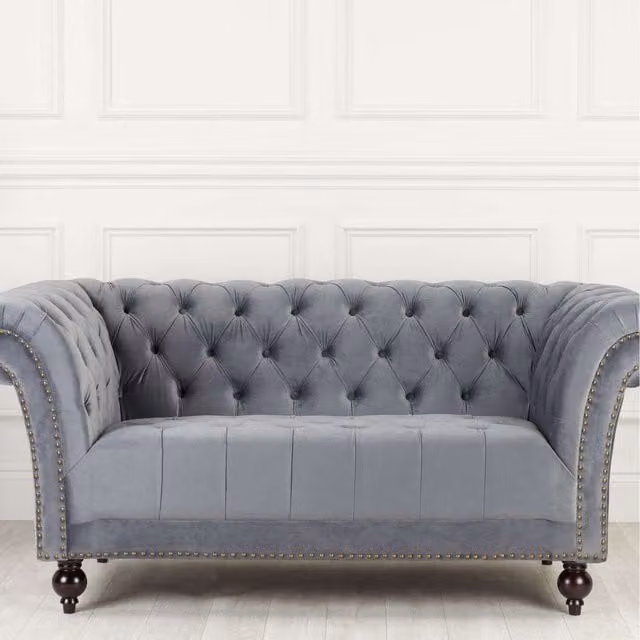 Birlea Chesterfield 2 Seater Sofa in Grey Velvet Fabric