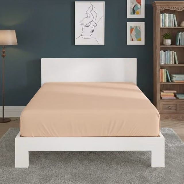 Snug City Peach Polycotton Extra Deep Fitted Sheet, Super King, W/D/H: 200 x 200 x 40 cm