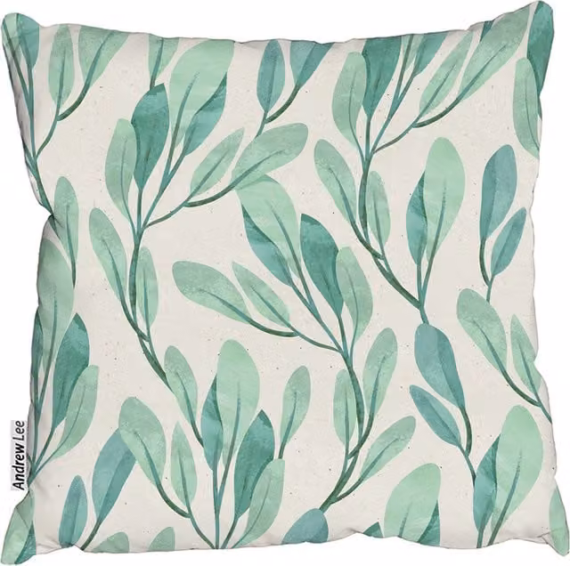 Andrew Lee Green Watercolor Botanical Square Cushion, W: 60 cm, H: 60 cm