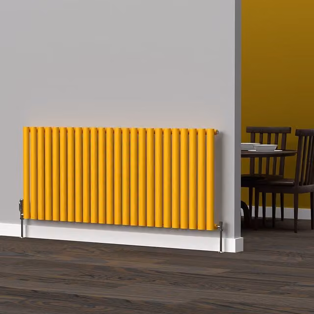 Lux Heat Oval Horizontal Coloured Radiator in Sunflower Yellow, W: 1440 mm, H: 600 mm