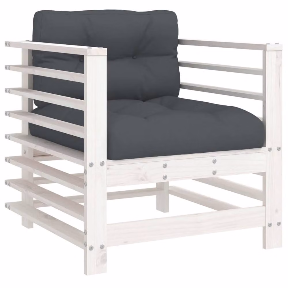 Berkfield Home Set of 2 White Solid Pine Garden Chairs with Fabric Scatter Cushions – 3