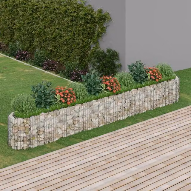 Berkfield Home Silver Galvanised Steel Gabion Raised Bed, W: 400 cm, D: 50 cm, H: 50 cm – 1